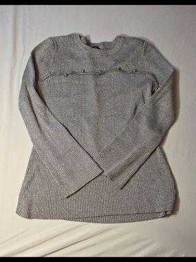 Relativity Womens Metallic Silver Ribbed Crew Sweater  EUC Size XL